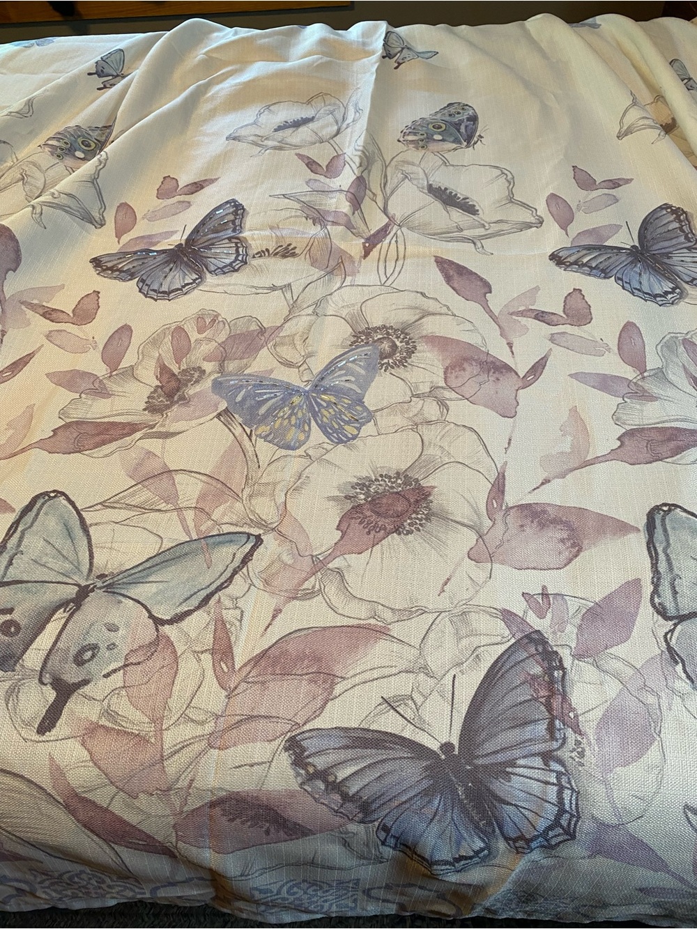 Butterfly Accent cream colored shower curtain and accessories
